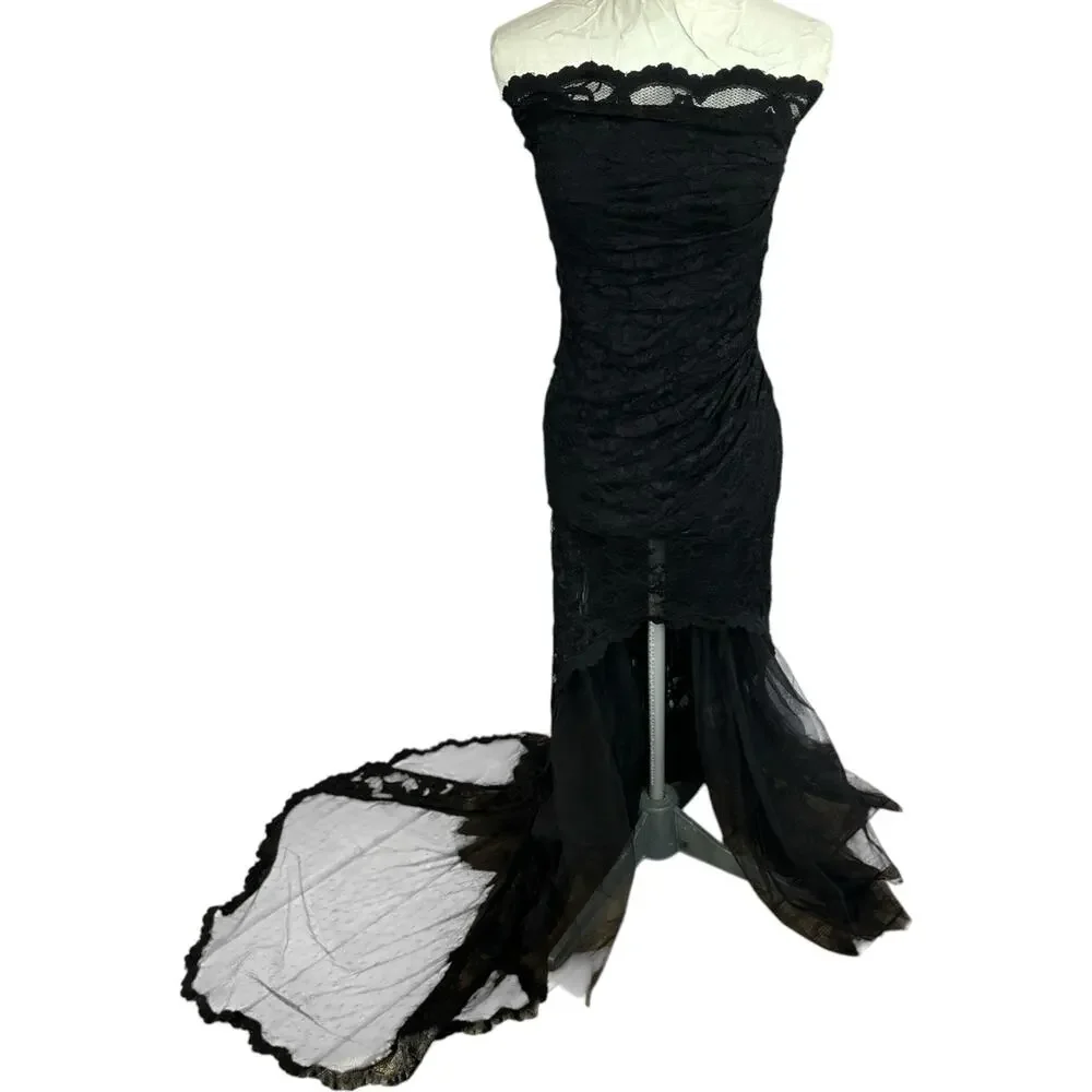 Olvi's Dresses | Olvis Handmade Strapless Maxi Formal Gown Delicate Floral Whimsigoth Prom Italy | Color: Black | Size: 0 | Montanacow_Girl's Closet